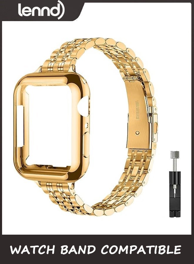 LENND Slim Watch Band Compatible with Apple Watch 41mm 45mm 42mm 44mm 40mm 38mm Metal Stainless Steel Watchband Suitable for iWatch 10/9/8/7/6/5/4/3/2/1/SE Series Women Luxury Strap - Image 1